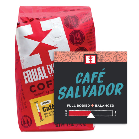 Cafe Salvador ground coffee bag with bin card