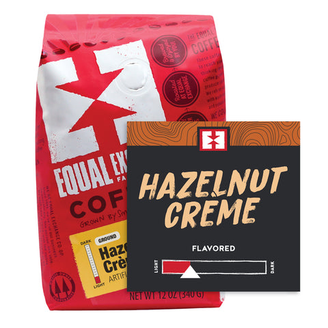 Hazelnut Creme ground coffee bag with bin card