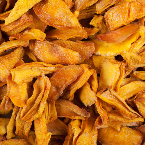 Closeup of dried mango strips